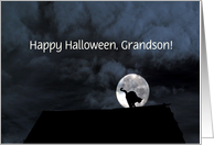 Happy Halloween Black Cat and Full Moon Grandson Customize card