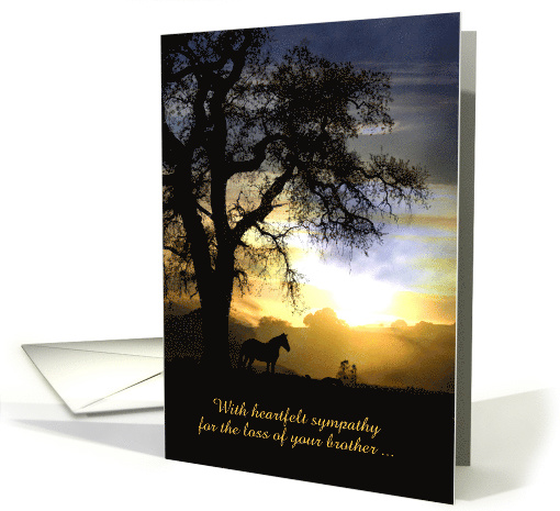 Loss of brother Horse and Oak Tree in the Sunset Sympathy card