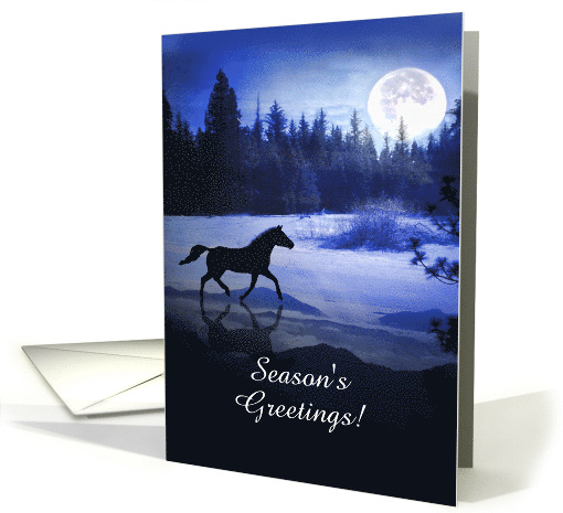 Horse running in the snow with Moon Season's Greetings Customize card