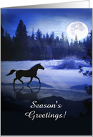 Horse running in the snow with Moon Season’s Greetings Customize card