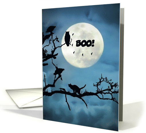 Happy Halloween Boo Customizable Card with Cat, Owl, Bats... (1323122)