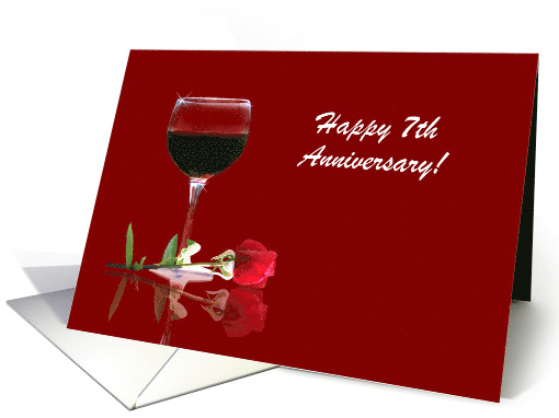 Red Wine & Rose Customizable Happy 7th Anniversary card (1347854)