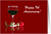 Red Wine & Rose Customizable Happy 9th Anniversary card