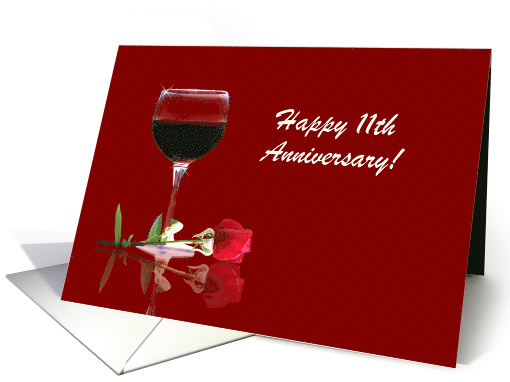 Red Wine & Rose Customizable Happy 11th Anniversary card (1347948)