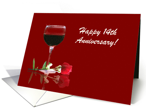 Red Wine & Rose Customizable Happy 14th Anniversary card (1349656)
