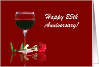 Red Wine & Rose Customizable Happy 25th Anniversary card