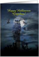 Halloween Grandson Owl in the Moonlight Customizable card