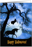Happy Halloween Magic Witch and Unicorn card