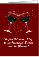 Wine Toast Happy Valentine’s Day Brother and Partner Customizable card