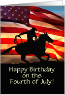 Happy 4th of July Birthday Cowboy and Flag customizable card