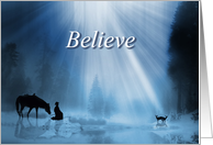 Believe Kneeling Cowboy and Horse Christmas card