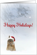 Cute Chipmunk Happy Holidays Candy Cane and Santa Hat card