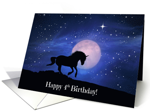 Unicorn Fantasy Happy 4th Birthday, Fun 4th Birthday, Magical 4th card