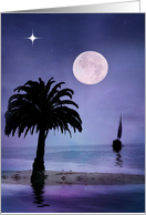 Silent Night Sailboat, Palm Tree Moon and Star Holiday card