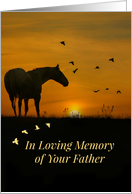 Deepest Sympathy Loss of Father, Dad Horse, Birds in Sunset card