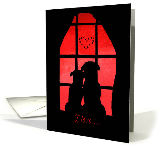 Happy Anniversary Two Loving Dogs in Window Cute Love for Spouse card