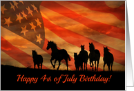 Happy Fourth of July Birthday on the 4th of July With Horses and Flag card