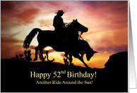 52nd Birthday Country Western Cowboy Roping a Steer Sunset card