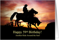 59th Birthday Ride on Horseback with Steer in Southwestern Sunset card