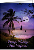 Tropical Beach Sailing Ship Happy Holidays from California with Palm card