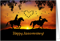 Country Western Rustic Happy Anniversary with Cowgirl and Cowboy card