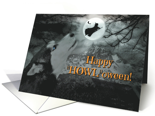 Happy Halloween Dog and Witch With Moon and Bats card (1482942)