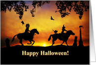 Happy Halloween Country Western Rustic Two Riders on Horses card