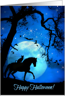 Horse and Cat Full Moon Cute Happy Halloween card