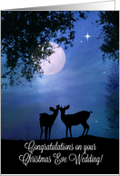 Cute Deer in the Moonlight Christmas Eve Day Wedding Congratulations card