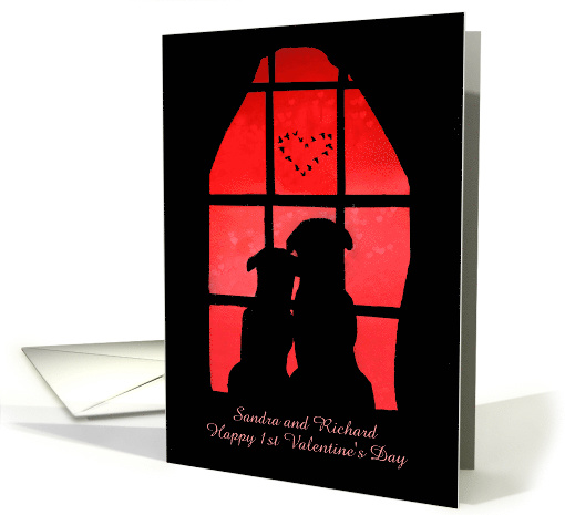 Customizable Cute Dogs in Window 1st Valentine's Day card (1510284)