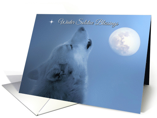Wolf and Moon Winter Solstice Blessings, Nature Solstice Yule card