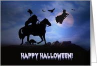 Headless Horseman, Raven Bats Witch and Black Cat Wicked Halloween card