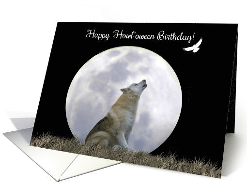 Cute Wolf and Moon Happy Halloween Birthday, Birthday on... (1535962)