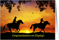 Super Cute Cowboy and Cowgirl Congratulation on Eloping, Two Riders card