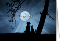 Cute Thank You Veterinarian Dog and Cat in the Moonlight card