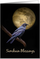 Samhain Blessings Card Raven and Ancestors in the Moon card