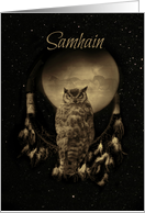 Owl and Native American Dream Catch Samhain Greetings card