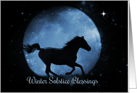 Horse Winter Solstice, Winter Solstice Blessings Moon and Horse card