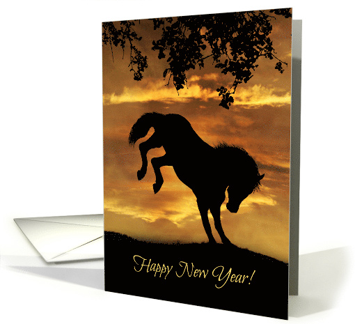 Happy New Year Kicking Horse, Cute Happy New Year Wishes card