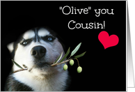 Cute Husky & Olive Branch For Cousin Valentine’s Day card