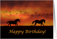 Horse Happy Birthday, Horses Running in the Sunset, Pretty Birthday card