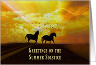 Summer Solstice Greetings, Mid Summer’s Evening with Horses and Sun card