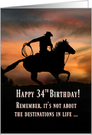 Happy 34th Birthday with Cowboy and Horse Riding with Southwestern Sky card