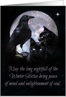 Wicca Pagan Inspired Winter Solstice with Black Cats Raven and Moon card