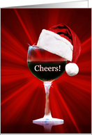 Red Wine Cheers Happy Holidays Red Wine With Santa Hat card