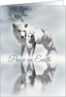 Native American Wolf and Owl In Snow Peace on Earth card