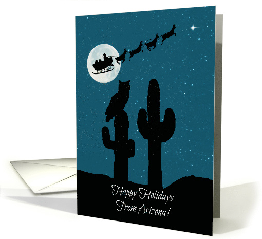 Southwestern Happy Holidays From Arizona with Saguaro Cactus, Owl card