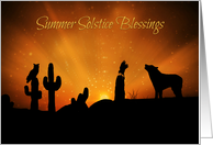 Southwestern Wolf Coyote Oak Cactus Summer Solstice Litha Blessings card