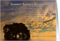Summer Solstice Blessings Poem with Oak Tree, Water and Birds card