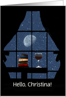 Hello Wine and Books with Moon You are On My Mind Customize card